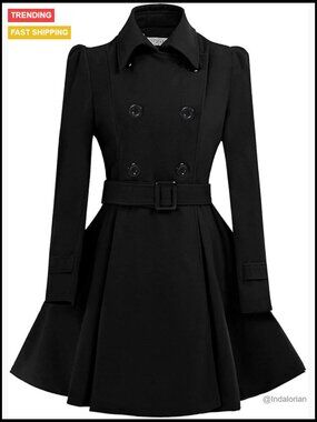 Double Breasted Wool Pea Coat with Belt Buckle - Mid-Long